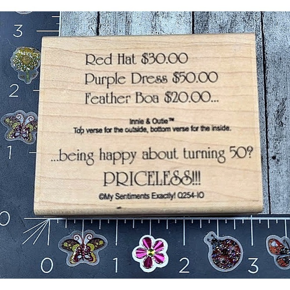 My Sentiments Exactly Red Hat Purple Happy 50 Priceless Rubber Stamp #R38